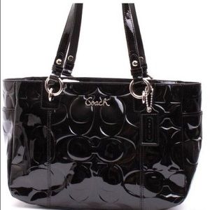Coach Signature Embossed Bag Black Patent Leather